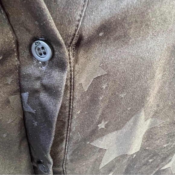 RtA TONE ON TONE BLACK STARS SILK BUTTON DOWN LONG SLEEVE SHIRT - Picture 6 of 8